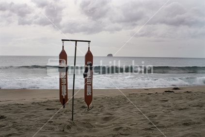 Surf lifesaving belts hanging on the beach