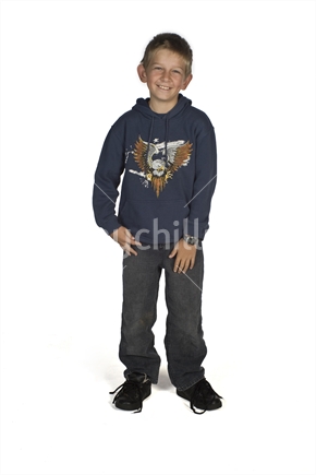Happy male child in the studio with white background