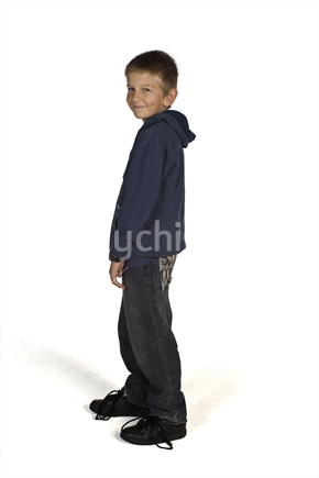 Happy male child in the studio with white background