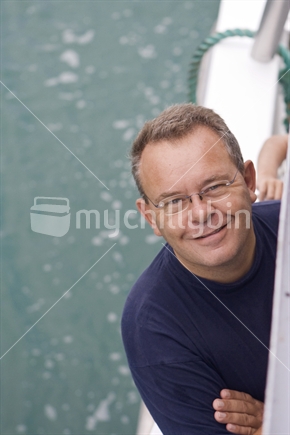 Happy man on a boat