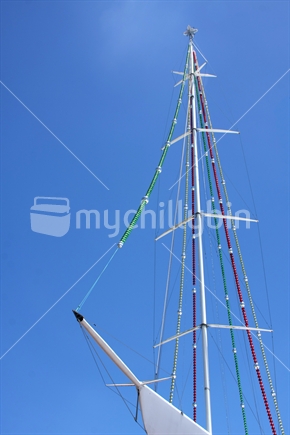 Sailing boat decorated for Christmas 