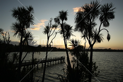 Lake Pupuke in Takapuna at sunset, New Zealand