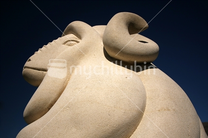 Merino sheep statue, the symbol of South Island township Omarama, New Zealand
