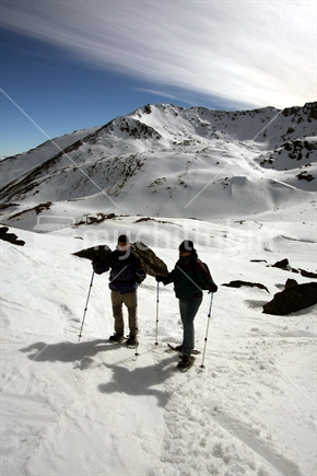 Snow shoeing at Remarkables ski field, Queenstown, South Island, New Zealand
