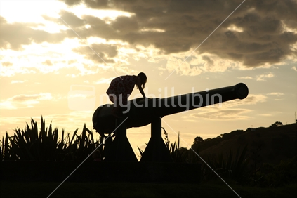 Cannon at sunset, North Head, Devonport, New Zealand
