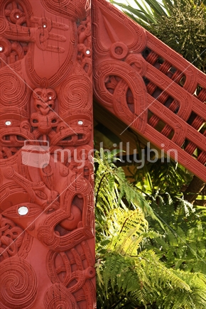Close up of wooden carving from Te Puia, Rotorua, New Zealand
