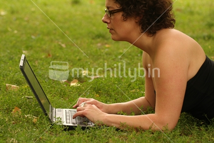 Woman with a laptop, New Zealand
