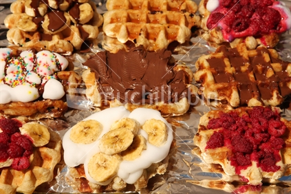 Waffles, with various yummy New Zealand toppings

