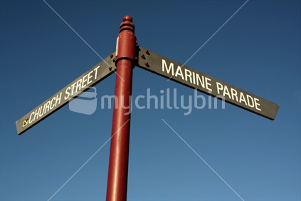 Street sign, at the waterfront in Queenstown, New Zealand
