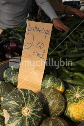 buttercup pumpkins sold at the farmers market
