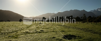 Rural landscape near Lake Matheson, on a sunny morning, Fox Glacier, South Island, New Zealand, 