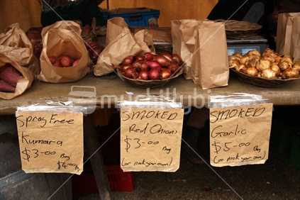 Organic vegetables on display at the Farmers market in Matakana, North Island