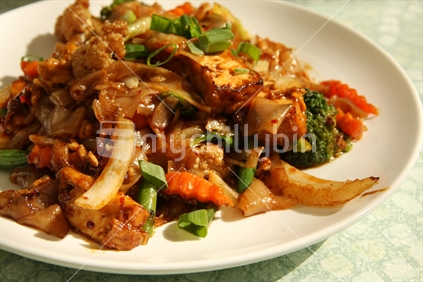 vegetarian noodle dish with tofu
