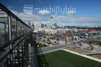 panoramic view over Wynyard Quarter and Silo Park, Auckland, New Zealand

