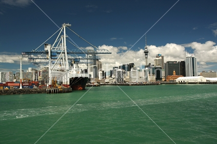 Auckland skyline across the Waitemata Harbour; seen from a vessel enroute to Waiheke Island.
