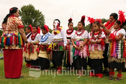 Tongan children dressed up for a dance performance, Pasifika 2012
