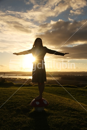 Woman at sunset, Mt Victoria, Devonport, Auckland
