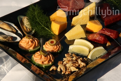 Antipasta platter, including New Zealand cheeses.
