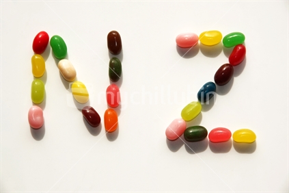 NZ sign, made of jelly beans