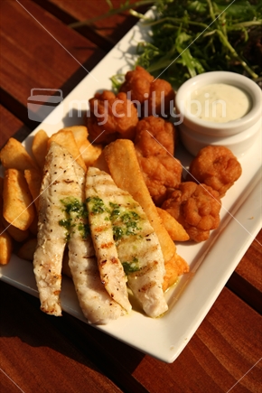 Seafood platter - fish fillets, squid and fries