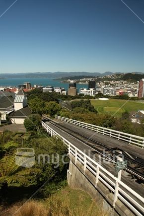 Wellington cable car station  seen from the top station at the botanic gardens