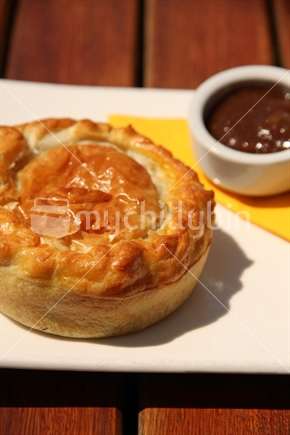 Kiwi meat pie, with chutney