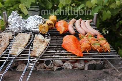 Bbq with fish and steaks