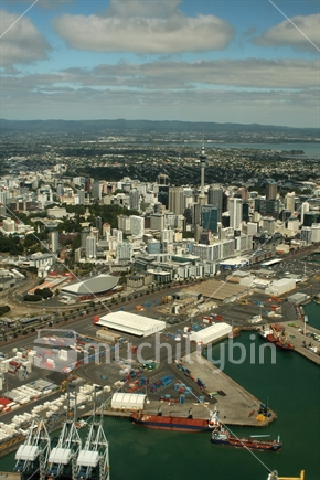 Auckland city CBD, with container harbour