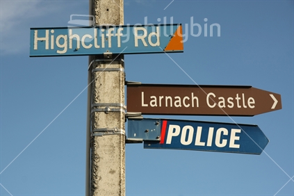 sign of Highcliff Road, main road at Otago Peninsula, South Island