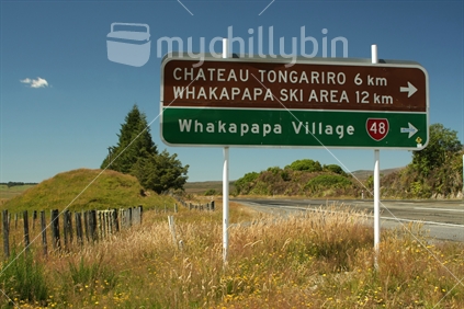 Road sign direction Whakapapa Village, North Island