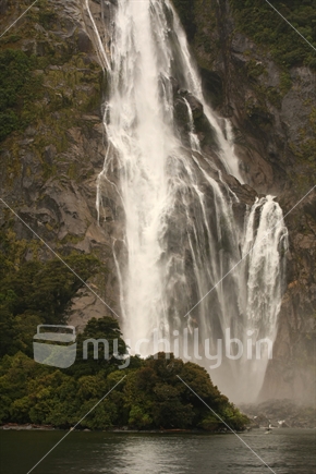 Scenic waterfall at Milford Sound, Fiordland NP, South Island