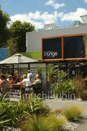 tourists enjoying a coffee at Re:START mall, Christchurch, Canterbury, South Island