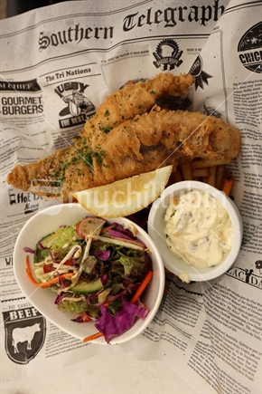 fish & chips wrapped in newspaper
