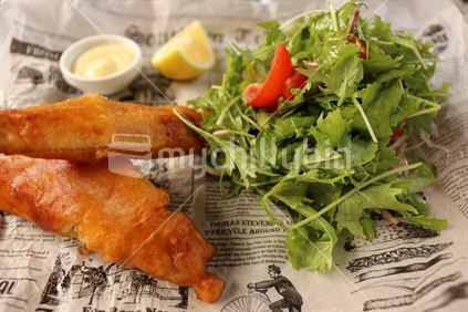 yummy battered fish with salad