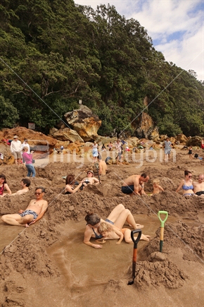 crowded Hot Water Beach on a cloudy day IV, Hahei, Coromandel