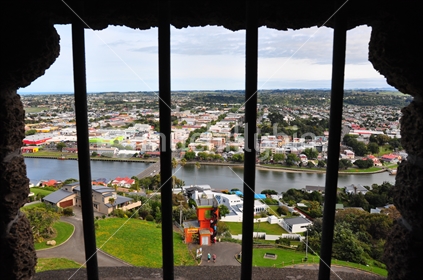 Cityscape and Durie Hill Elevator; from the memorial tower at Durie Hill, Wanganui, Whanganui, New Zealand. 

