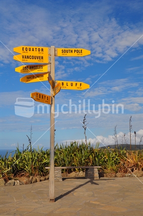 Signpost at Cape Reinga, New Zealand.