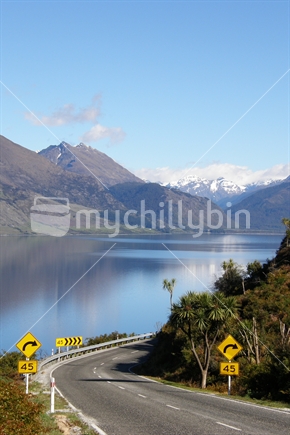 Typical roadside view traveling to Glenorchy, New Zealand