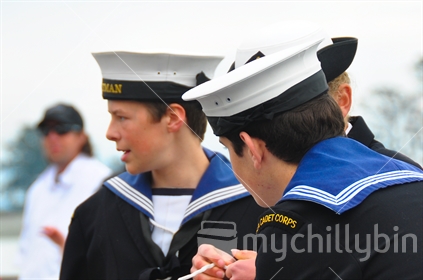 Group of sea cadets at blessing of the fleet at the seafarers memorial in Nelson