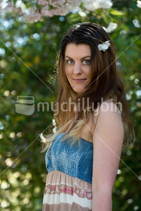 Portrait of a young New Zealand woman in spring
