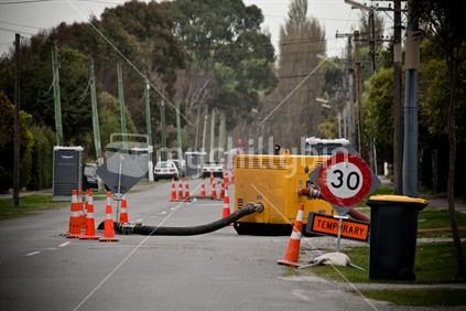 Temporary pumps to clear damaged sewers after the 2010 earthquake, Christchurch, New Zealand