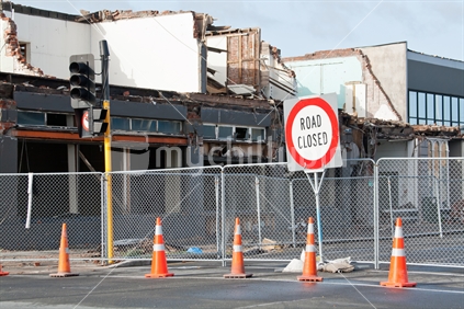 Fencing and signs on Christchurch City streets keeping the public out of the danger areas (red zone) after the 2011 Earthquake.