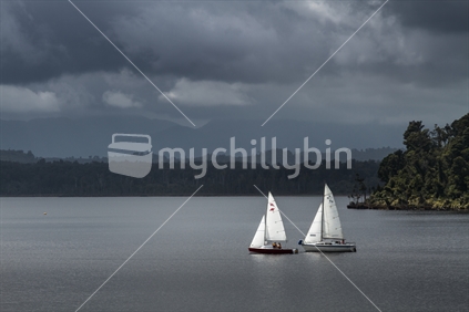 Sailing on Lake Mahinapua, Westland.