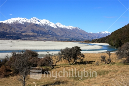 Mountains over the Dart River, at Greenstone, Glenorchy, SOuth Island, New Zealand.