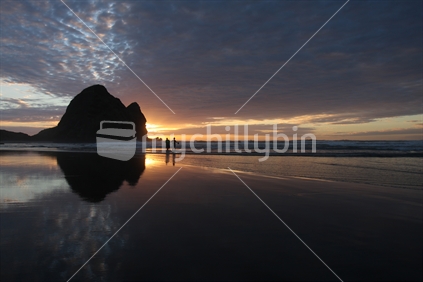 Camel Rock, Piha Beach sunset, New Zealand