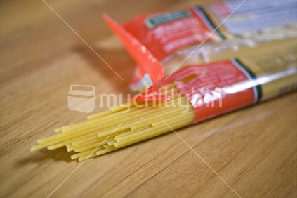 An open packet of spaghetti