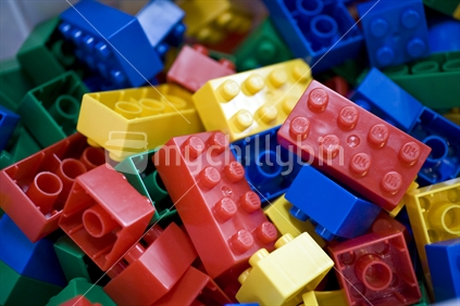 Coloured plastic building blocks
