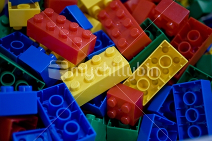 Coloured plastic building blocks