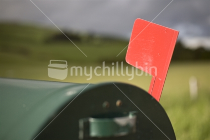Red flag up on a rural letterbox