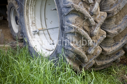 Muddy tractor tyres